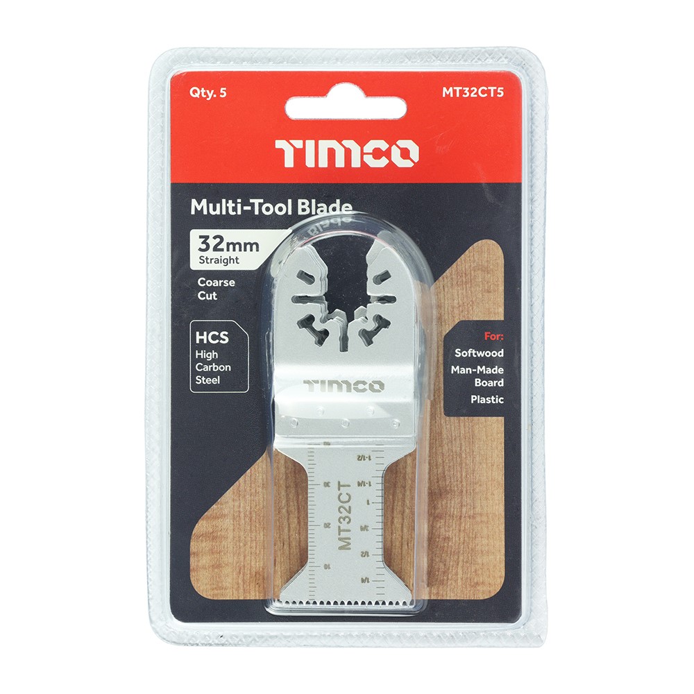 TIMCO Multi-Tool Blades - Straight Coarse - For Wood - 5pcs 32mm (5 Pack)