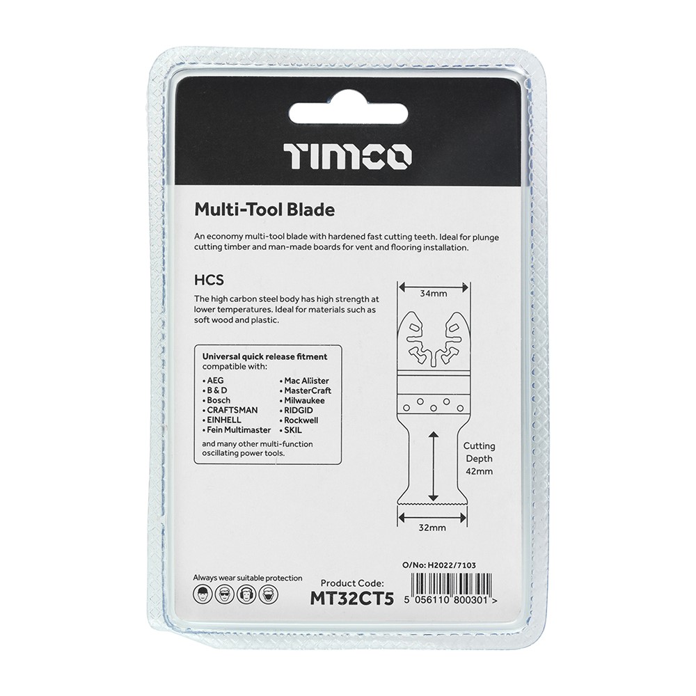 TIMCO Multi-Tool Blades - Straight Coarse - For Wood - 5pcs 32mm (5 Pack)