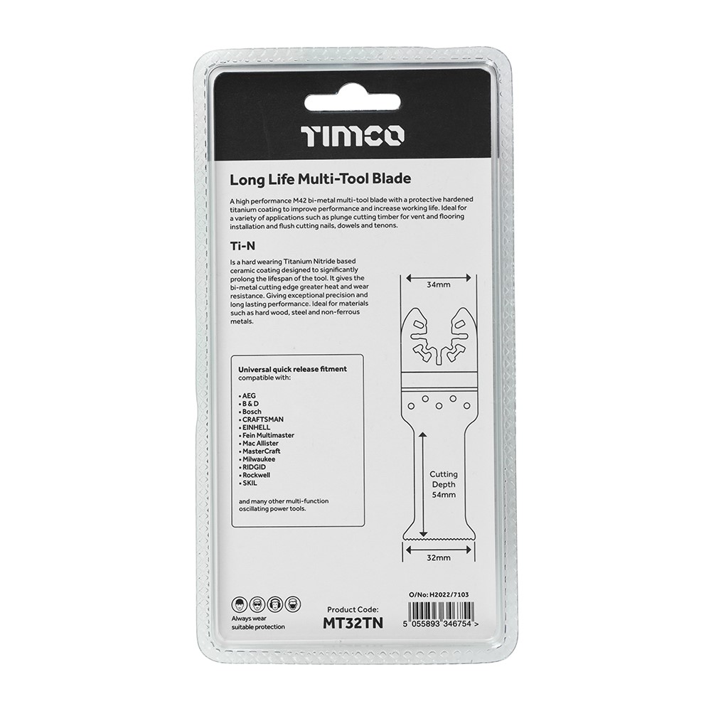 TIMCO Long Life Multi-Tool Blade - Straight - For Wood/Metal 32mm