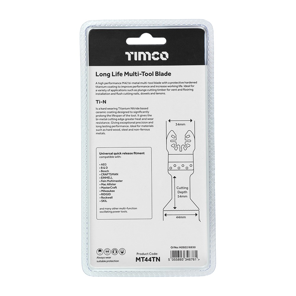 TIMCO Long Life Multi-Tool Blade - Straight - For Wood/Metal 44mm