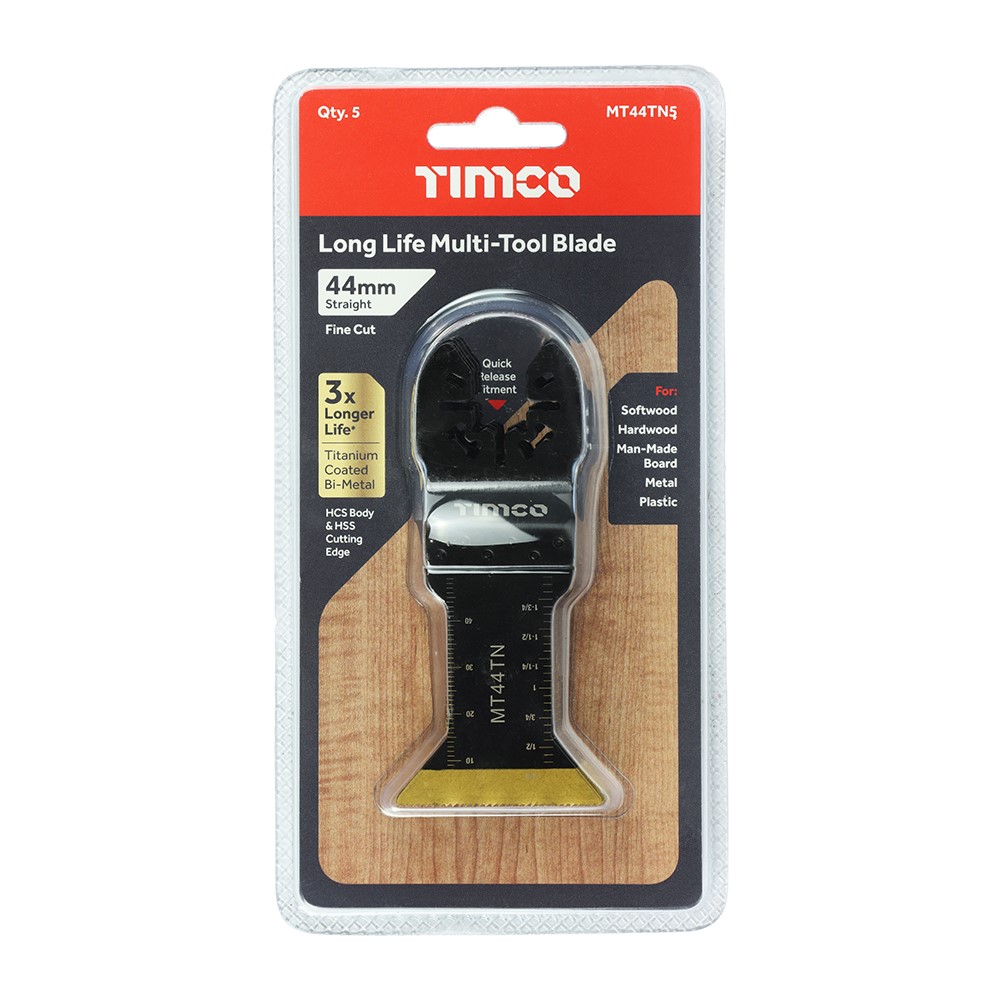 TIMCO Long Life Multi-Tool Blades - Straight - For Wood/Metal - 5pcs 44mm (5 Pack)