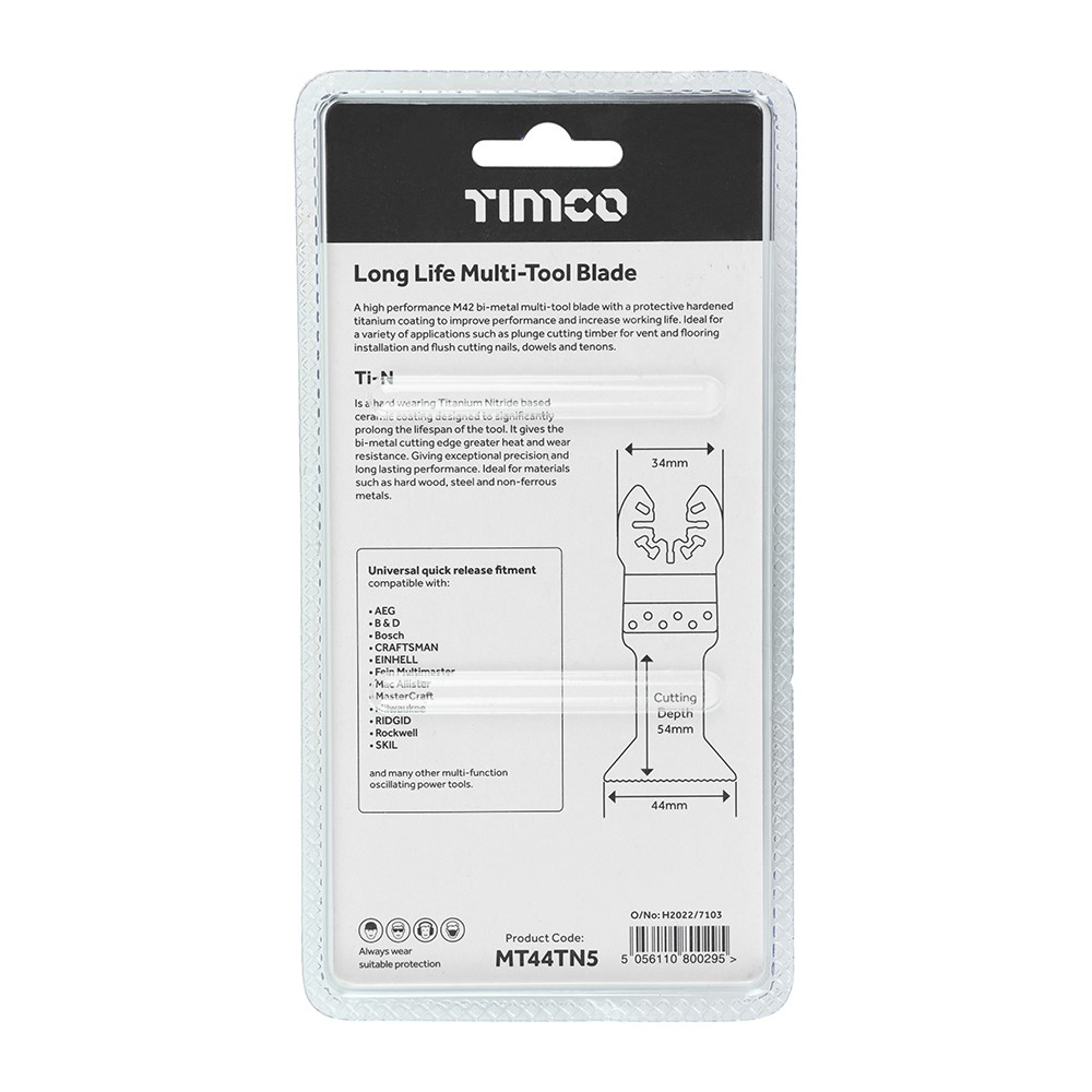 TIMCO Long Life Multi-Tool Blades - Straight - For Wood/Metal - 5pcs 44mm (5 Pack)