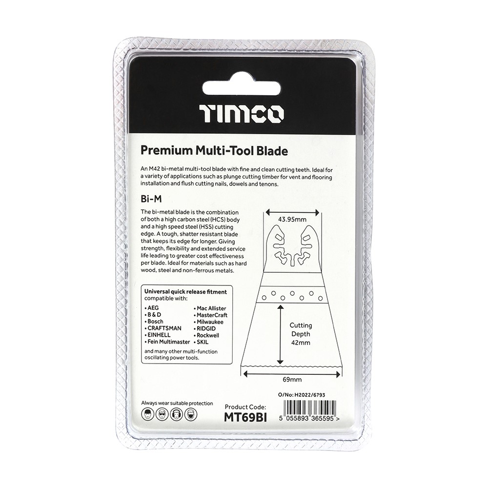 TIMCO Premium Multi-Tool Blade - Straight - For Wood/Metal 69mm