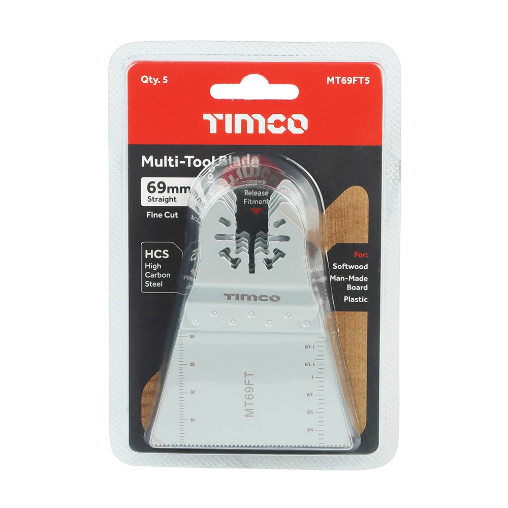 TIMCO Multi-Tool Blades - Straight Fine - For Wood - 5pcs 69mm (5 Pack)