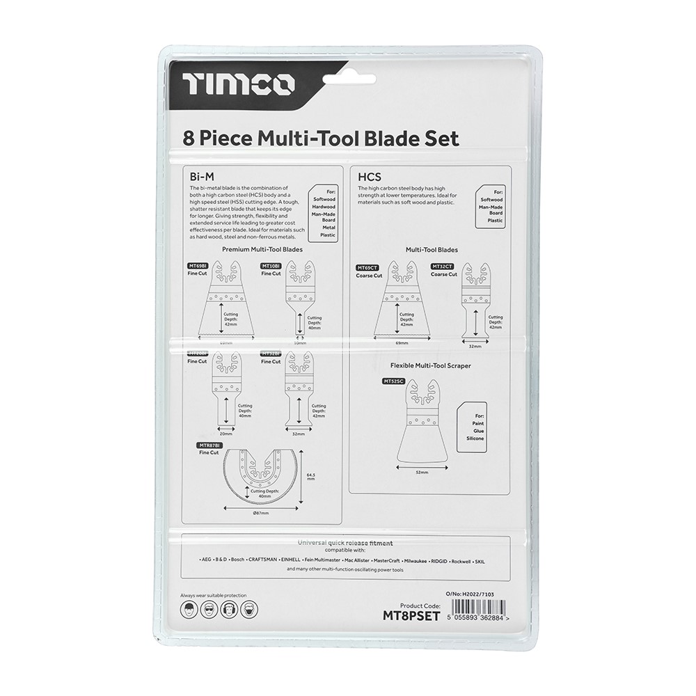 TIMCO Multi-Tool Blade Sets - 8 Piece Set Mixed