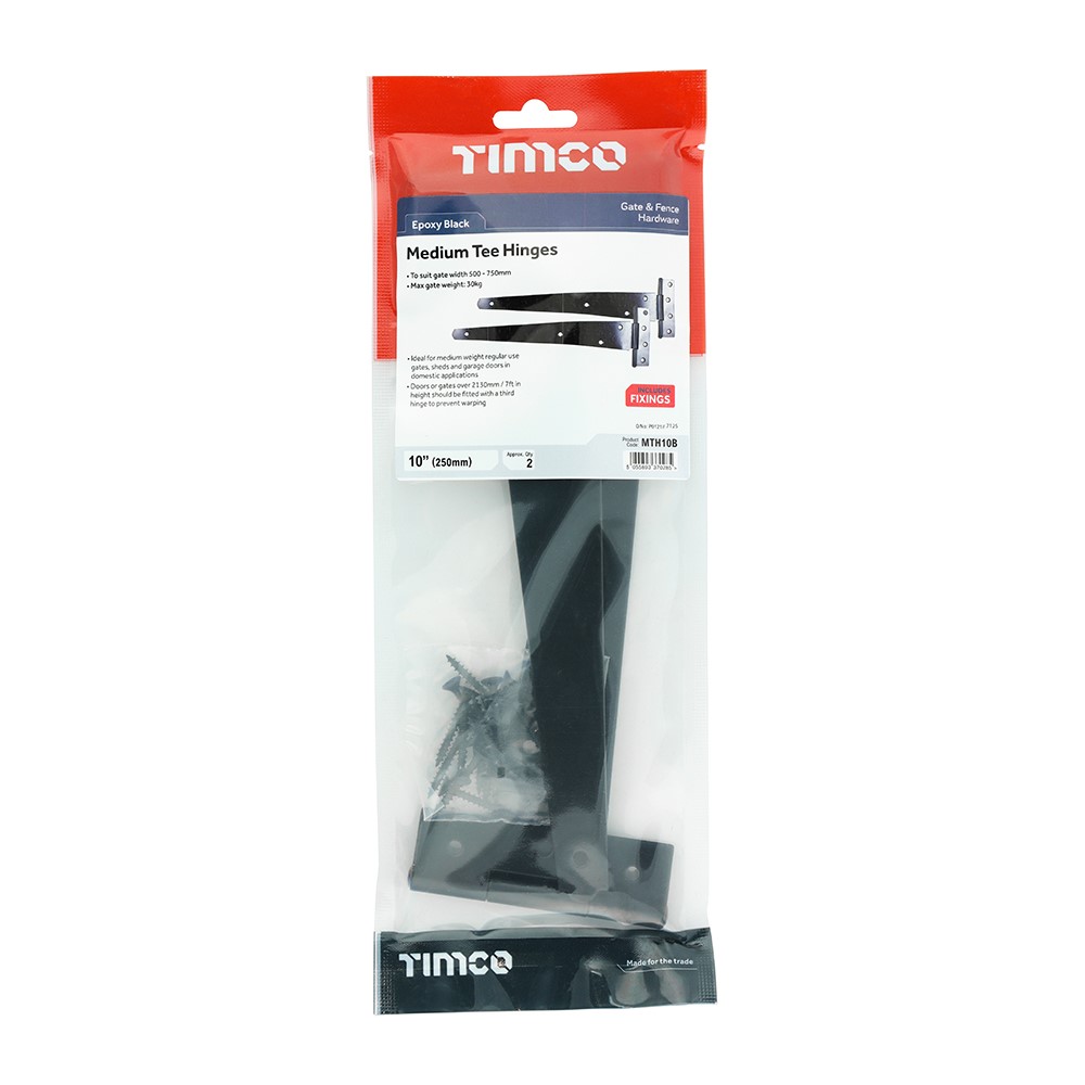 TIMCO Pair of Medium Tee Hinges - Black 10