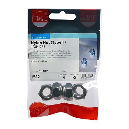 TIMCO Nylon Nuts - Type T - Stainless Steel M12 (4 Pack)