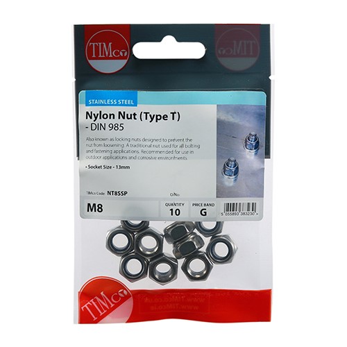 TIMCO Nylon Nuts - Type T - Stainless Steel M8 (10 Pack)