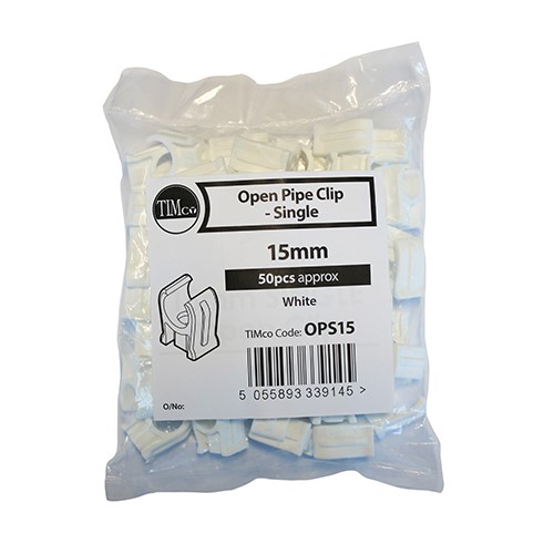 TIMCO Pipe Clips - Open - Single 15mm (50 Bag)