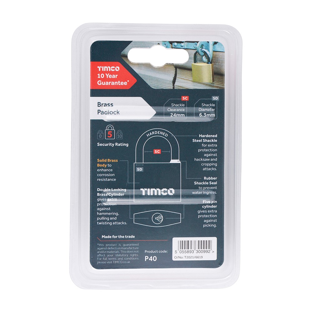 TIMCO Brass Padlock 40mm