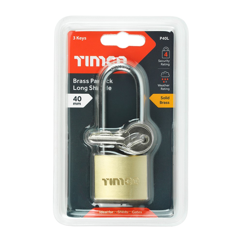 TIMCO Brass Padlock Long Shackle 40mm