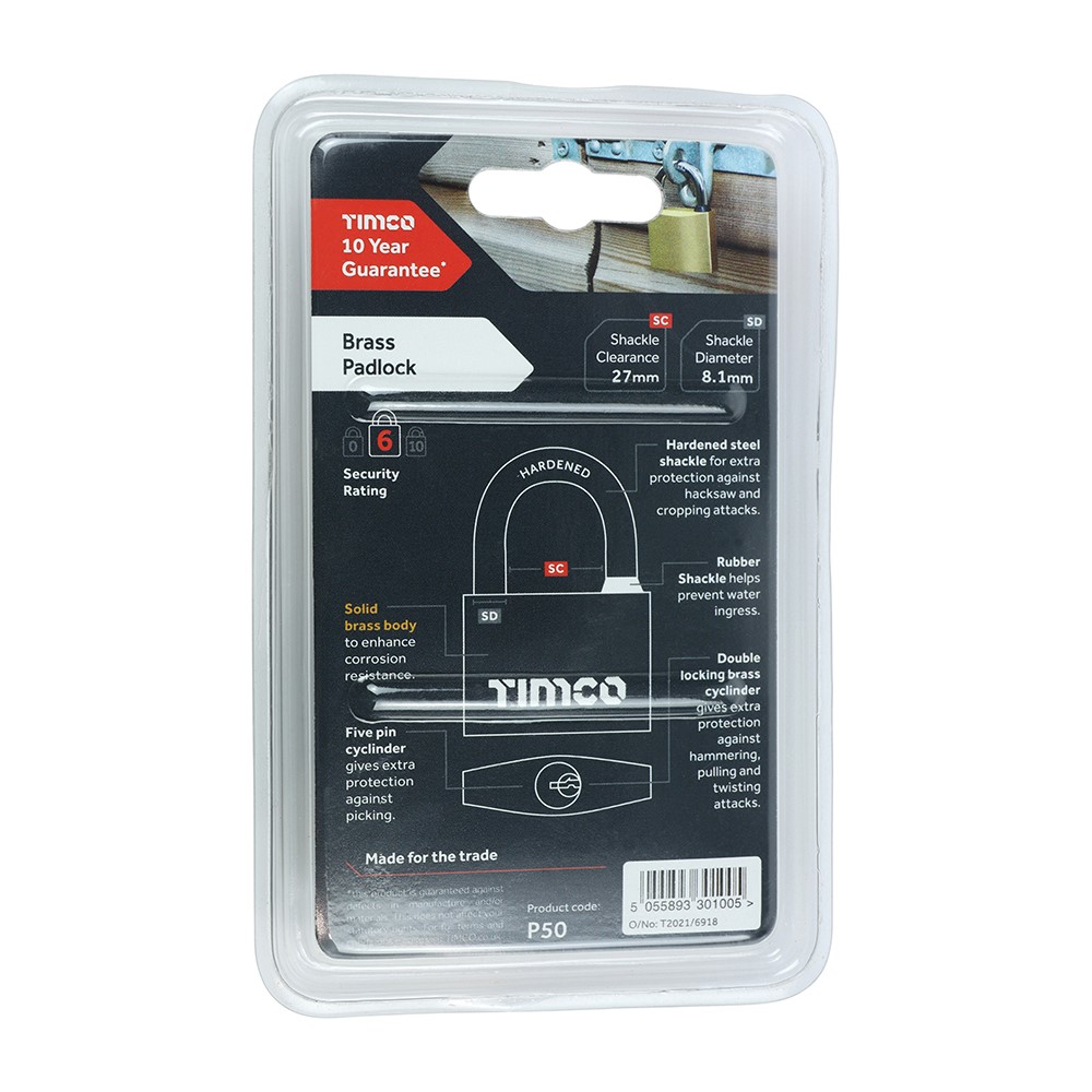 TIMCO Brass Padlock 50mm