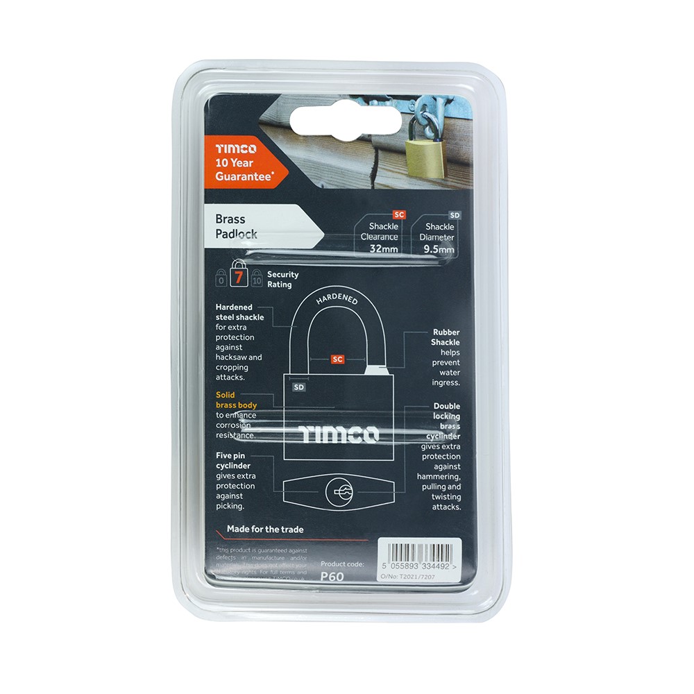 TIMCO Brass Padlock 60mm