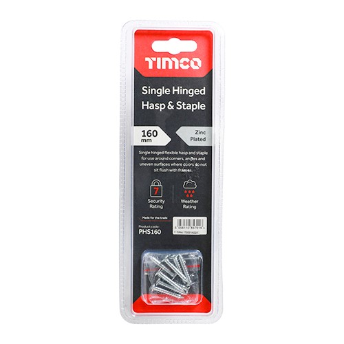 TIMCO Single Hinged Hasp & Staple - Zinc 160mm