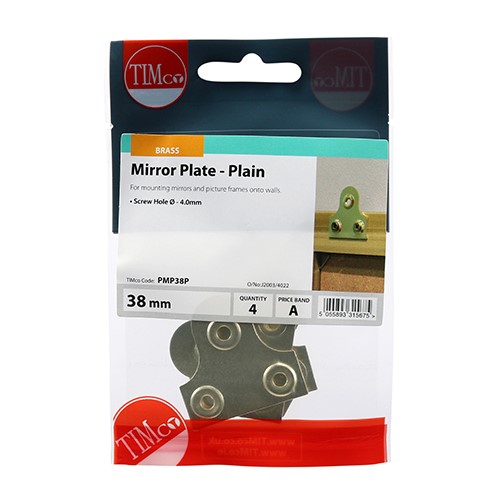 TIMCO Mirror Plates - Plain - Electro Brass 38mm (4)