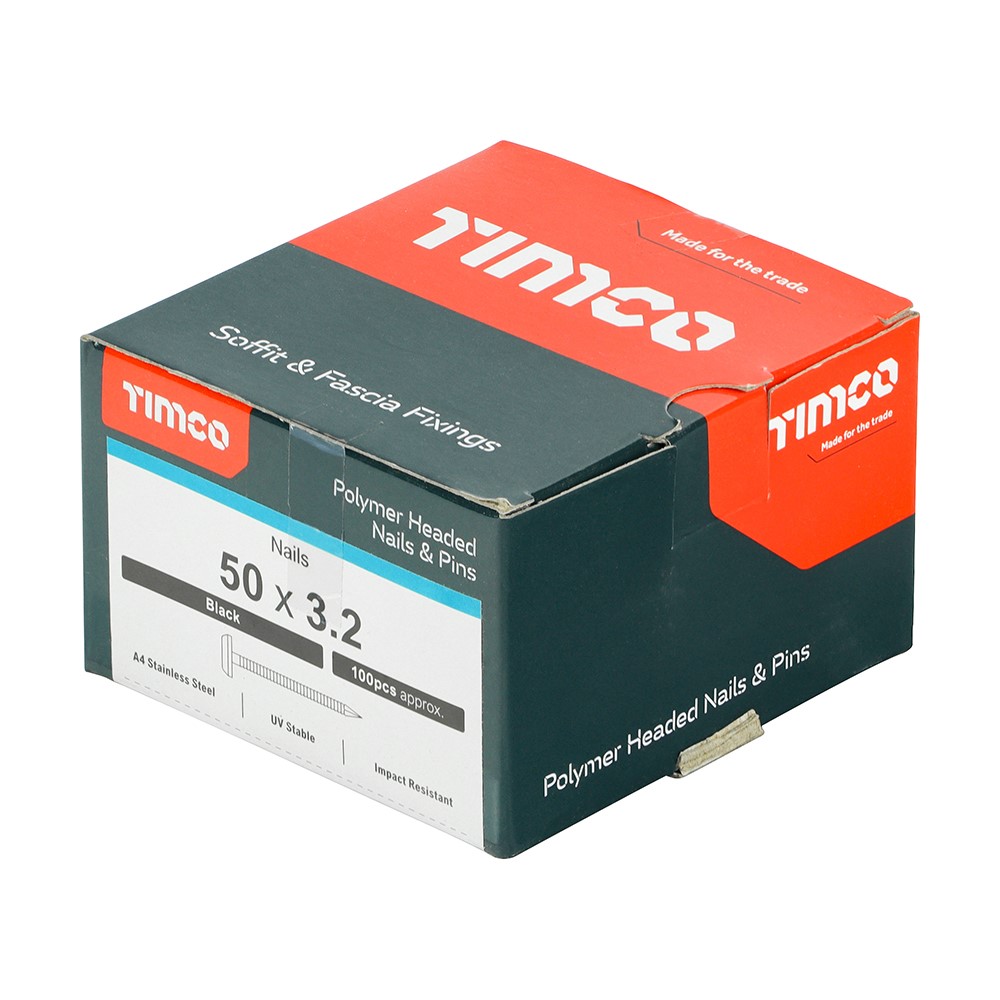 TIMCO Polymer Headed Nails - A4 Stainless Steel - Black 50mm (100 Pack)