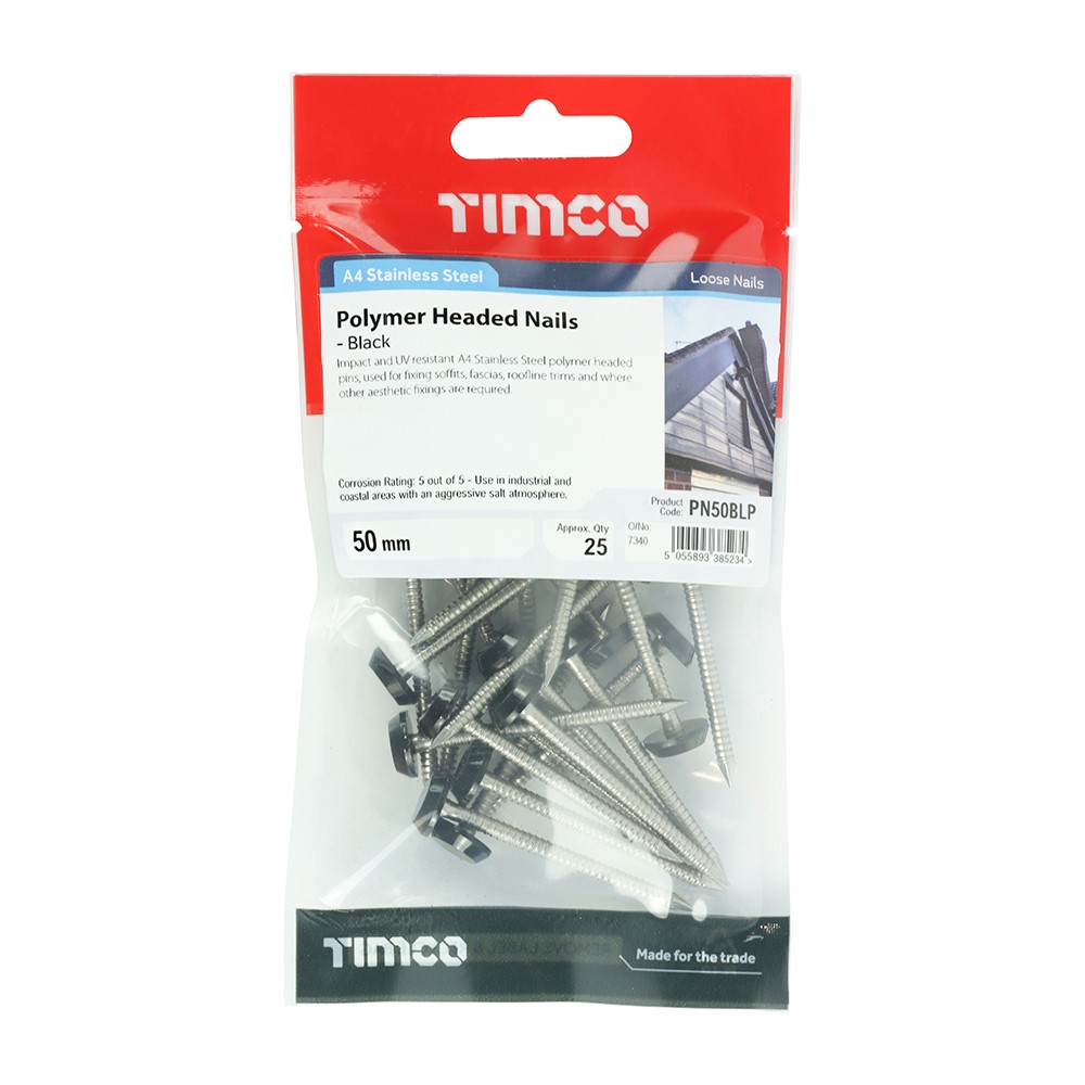 TIMCO Polymer Headed Pins - Stainless Steel - Black 50mm (25)