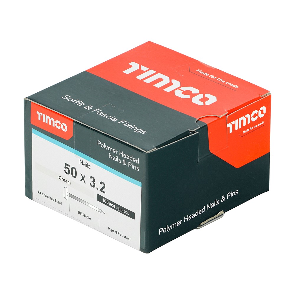 TIMCO Polymer Headed Nails - A4 Stainless Steel - Cream 50mm (100 Pack)