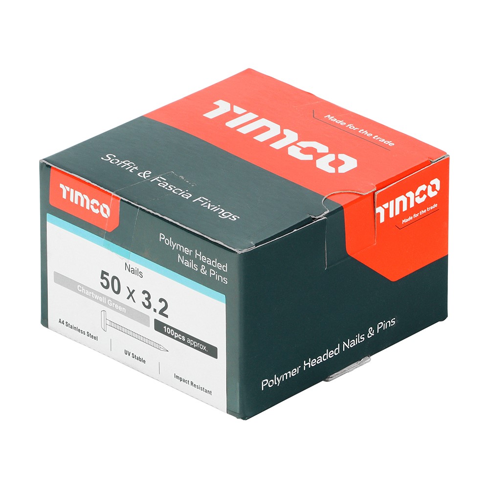 TIMCO Polymer Headed Nails - A4 Stainless Steel - Chartwell Green 50mm (100 Pack)