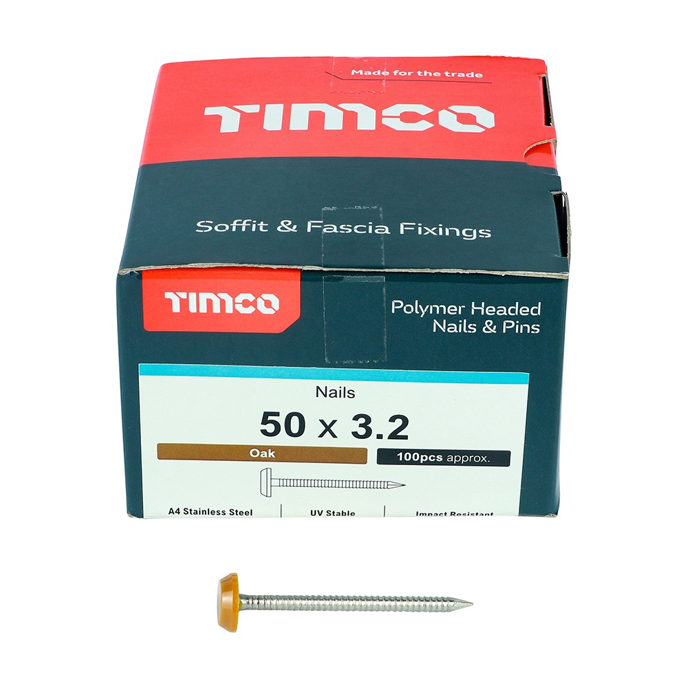 TIMCO Polymer Headed Nails - A4 Stainless Steel - Oak 50mm (100 Pack)