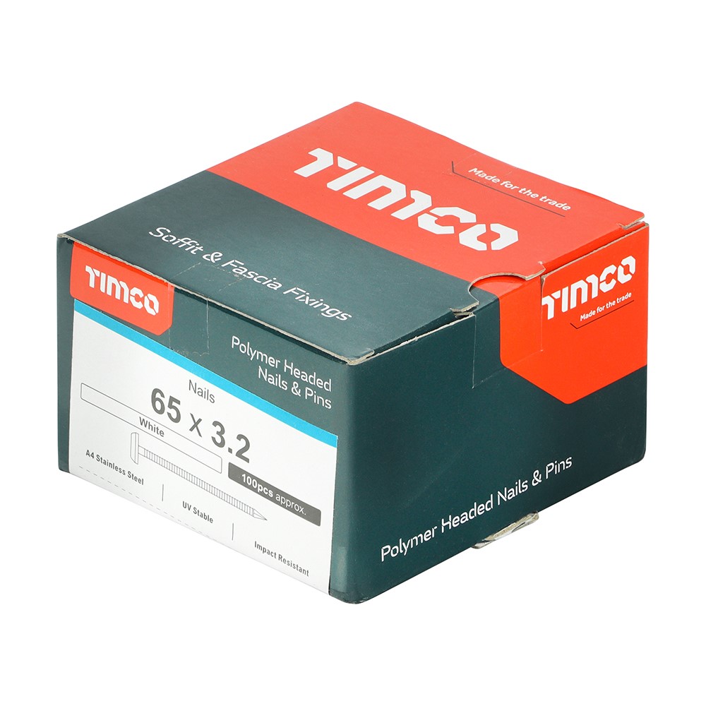 TIMCO Polymer Headed Nails - A4 Stainless Steel - White 65mm (100 Pack)