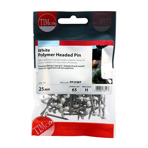 TIMCO Polymer Headed Pins - Stainless Steel - White 25mm (65)