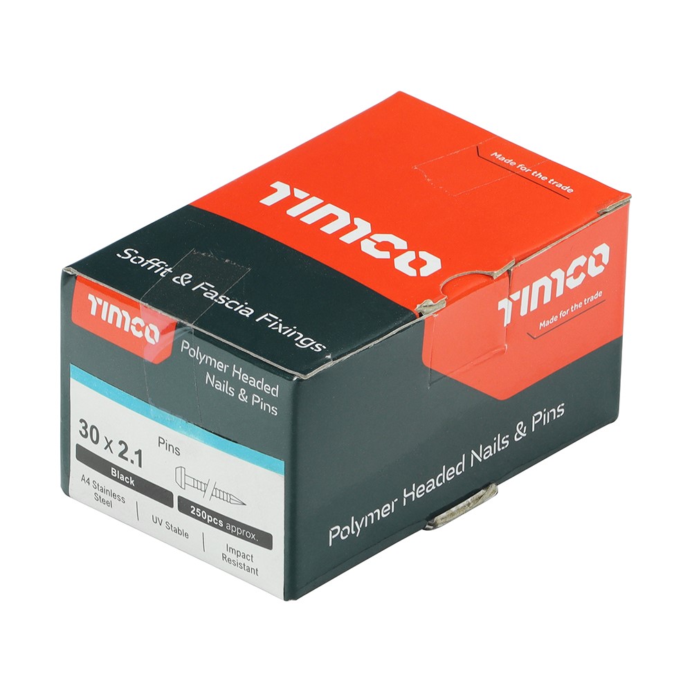 TIMCO Polymer Headed Pins - A4 Stainless Steel - Black 30mm (250 Pack)