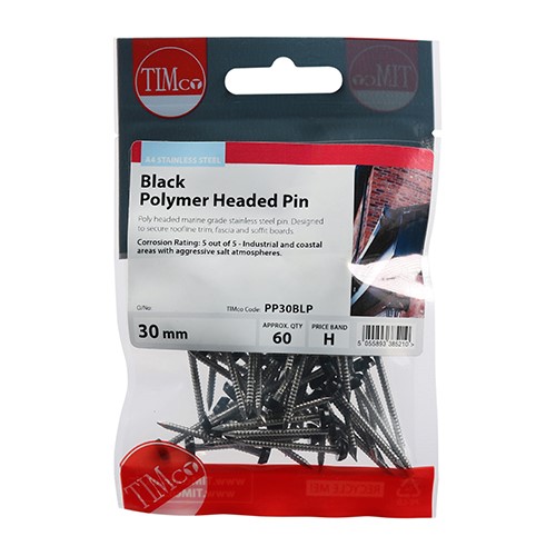 TIMCO Polymer Headed Pins - Stainless Steel - Black 30mm (60)