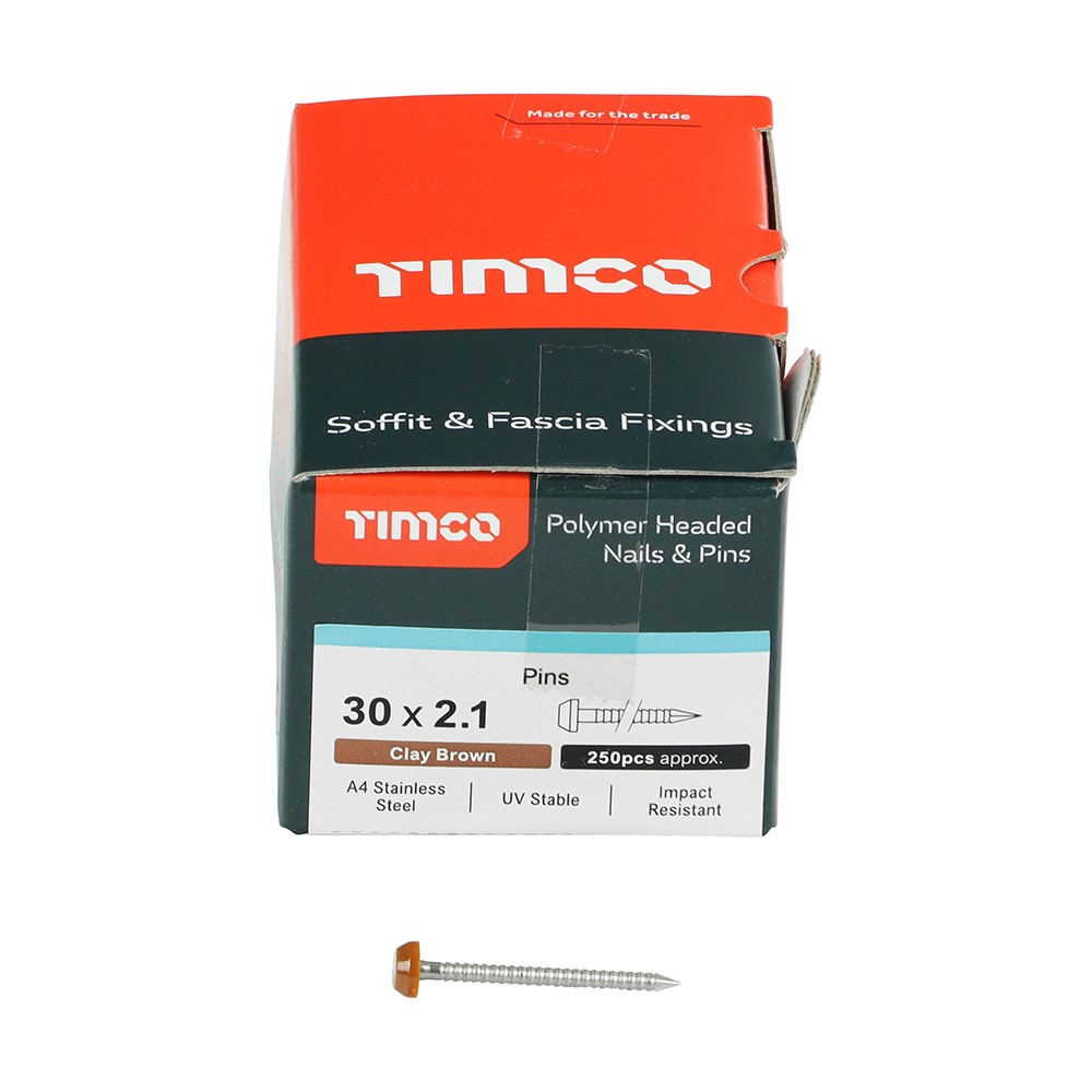 TIMCO Polymer Headed Pins - A4 Stainless Steel - Clay Brown 30mm (250 Pack)