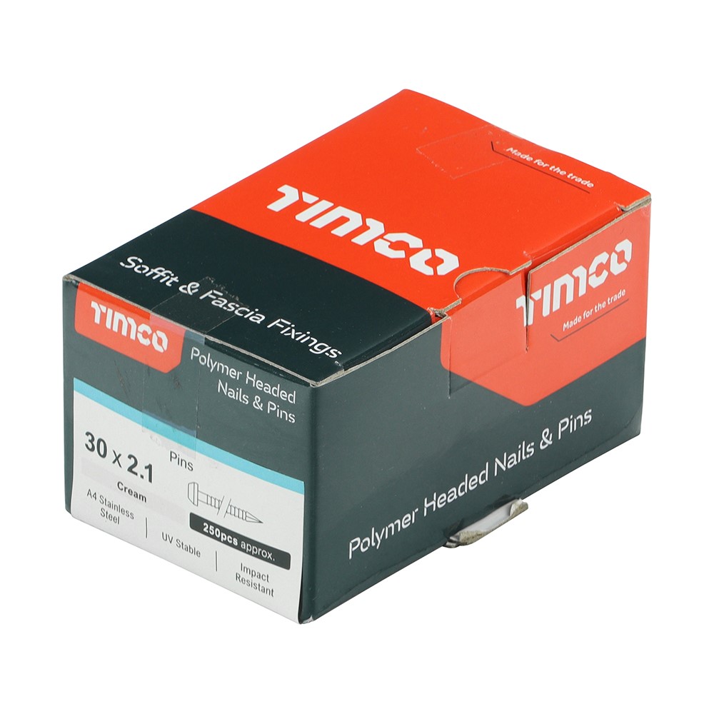 TIMCO Polymer Headed Pins - A4 Stainless Steel - Cream 30mm (250 Pack)