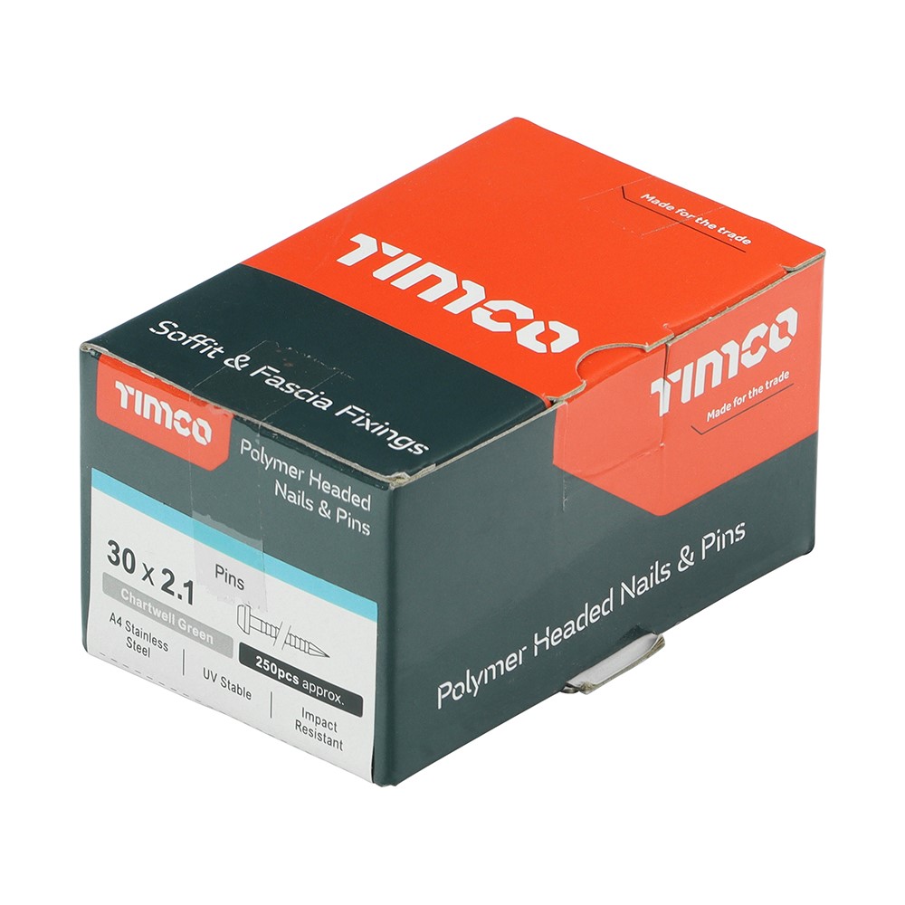 TIMCO Polymer Headed Pins - A4 Stainless Steel - Chartwell Green 30mm (250 Pack)