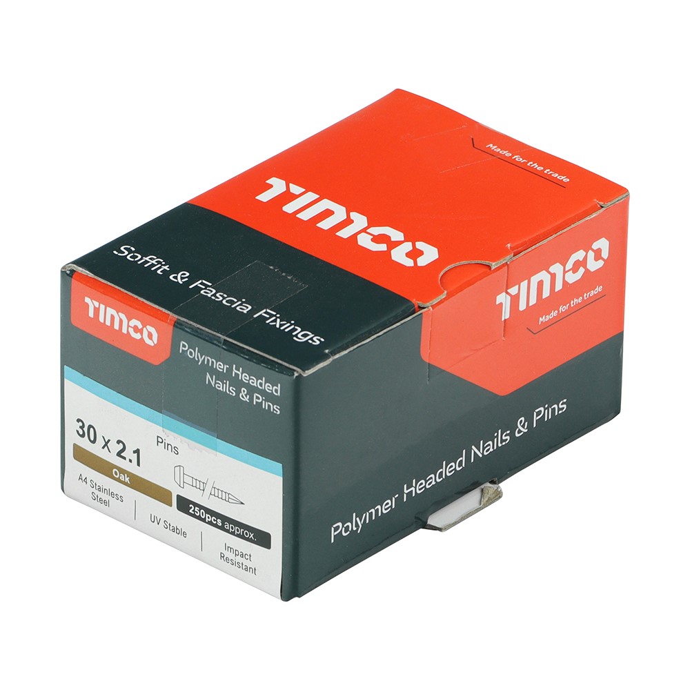 TIMCO Polymer Headed Pins - A4 Stainless Steel - Oak 30mm (250 Pack)