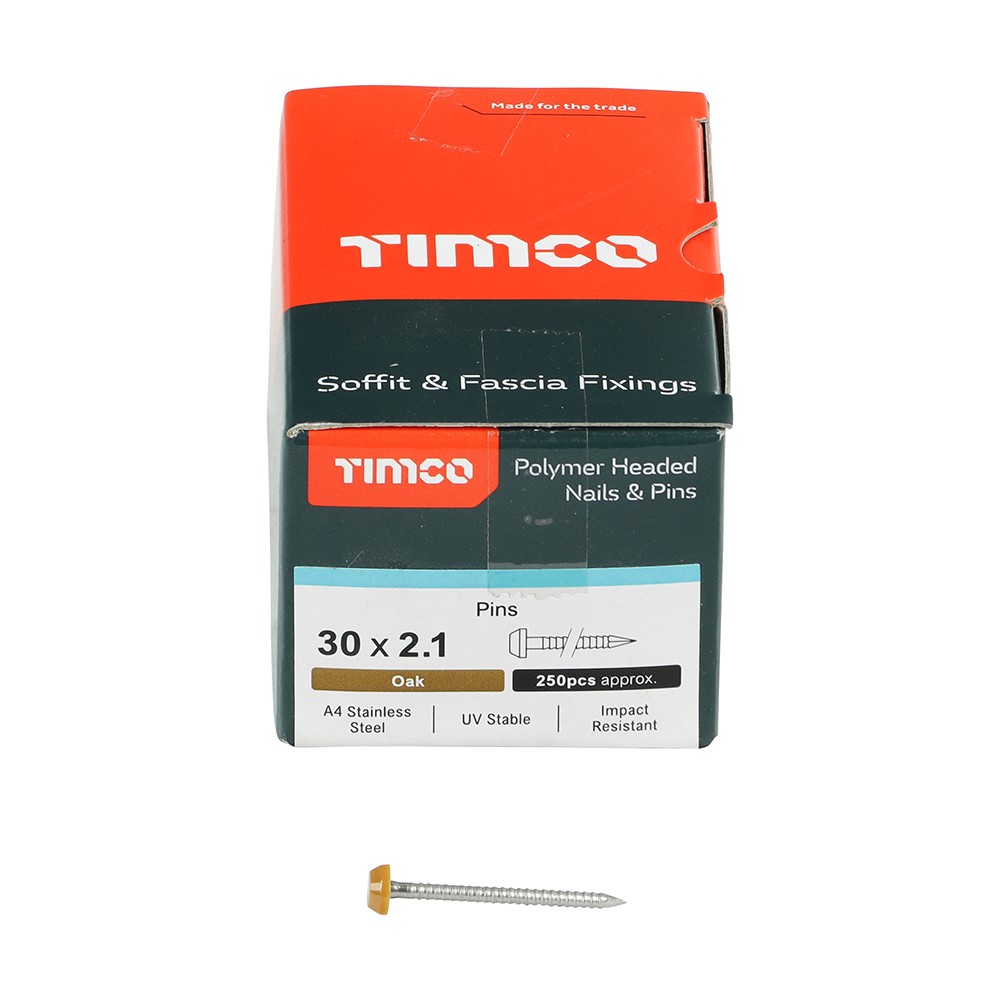 TIMCO Polymer Headed Pins - A4 Stainless Steel - Oak 30mm (250 Pack)