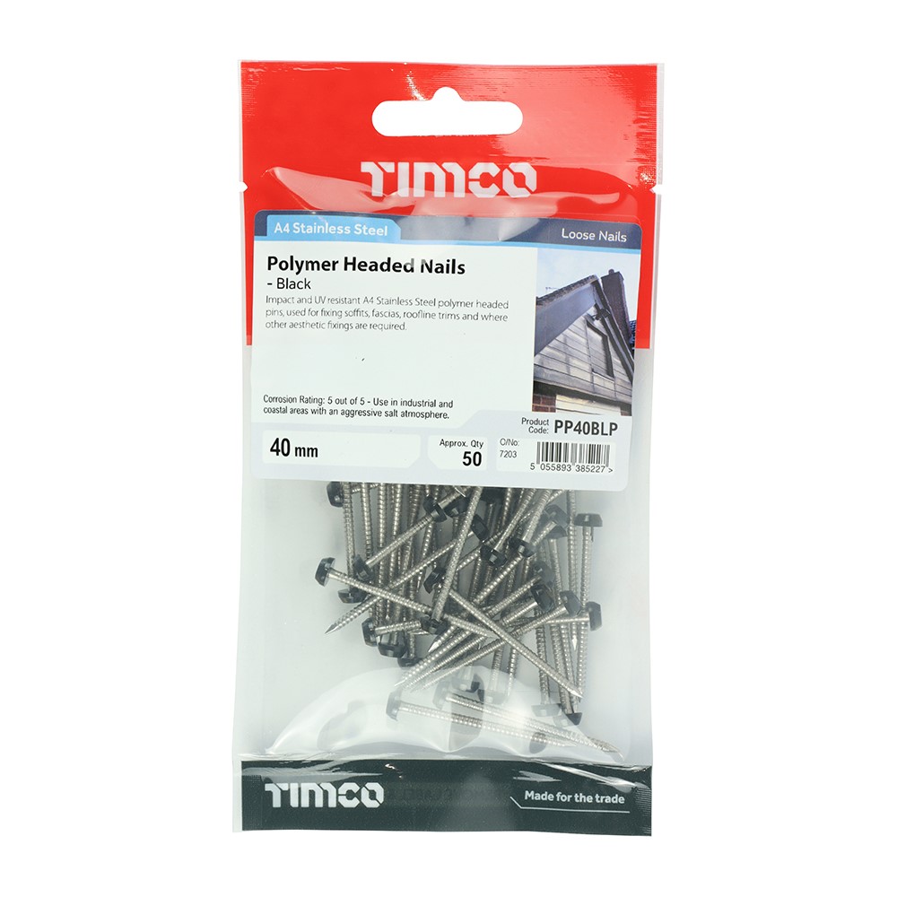 TIMCO Polymer Headed Pins - Stainless Steel - Black 40mm (50)