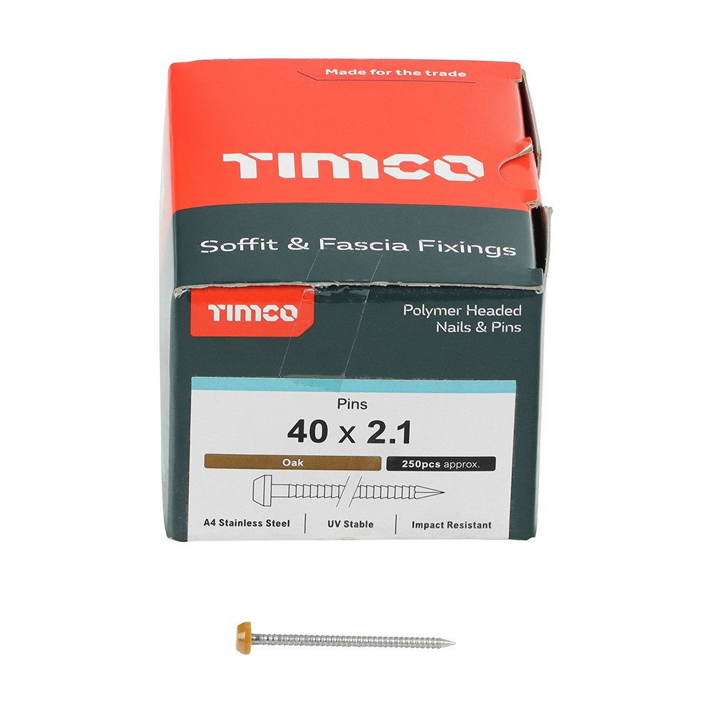 TIMCO Polymer Headed Pins - A4 Stainless Steel - Oak 40mm (250 Pack)