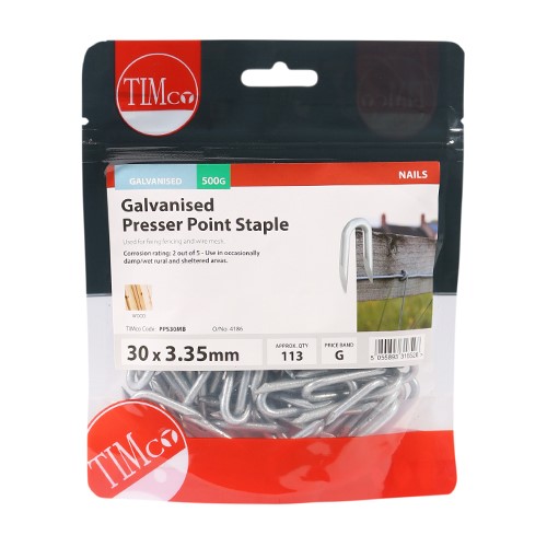 TIMCO Presser Point Staples - Galvanised 30 x 3.35mm (0.5kg)