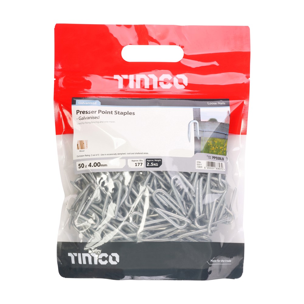 TIMCO Galvanised Presser Point Staples 50mm x 4.0mm (2.5kg)