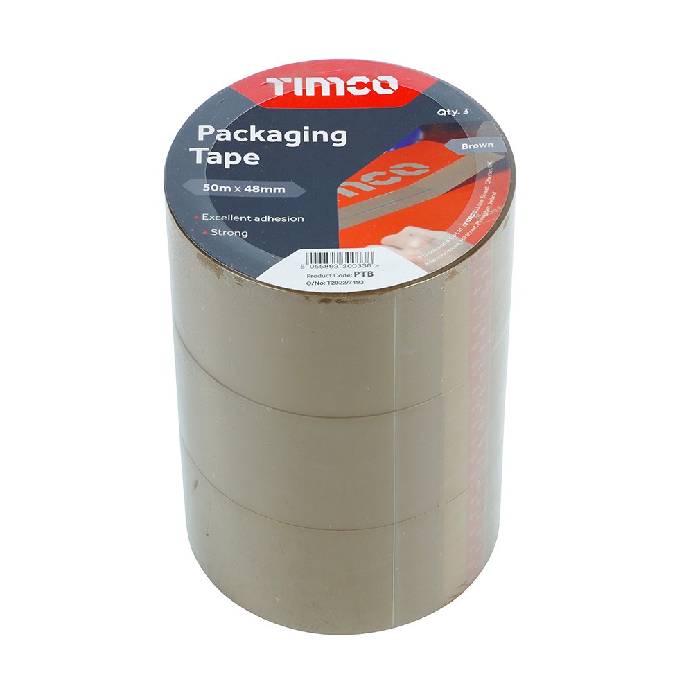 TIMCO Packaging Tape - Brown 50m x 48mm (3 Roll Pack)