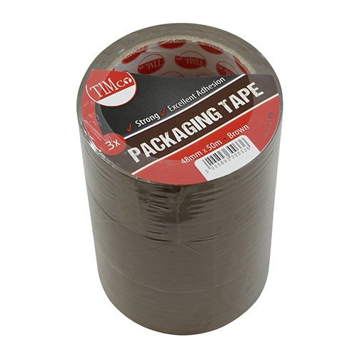 TIMCO Packaging Tape - Brown 50m x 48mm (3 Roll Pack)