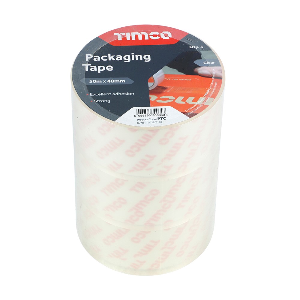 TIMCO Packaging Tape - Clear 50m x 48mm (3 Roll Pack)