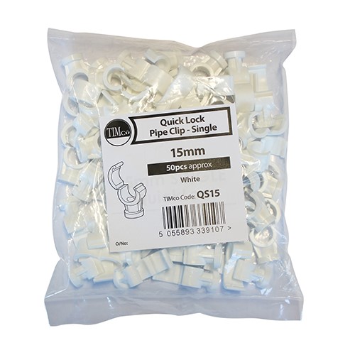 TIMCO Pipe Clips - Quick Lock - Single 15mm (50 Bag)