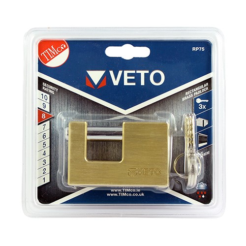 TIMCO Rectangular Brass Padlock 75mm