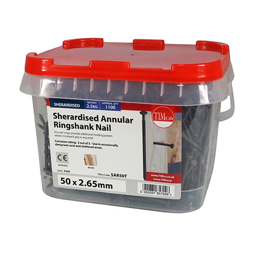 TIMCO Annular Ringshank Nails - Sherardised 50 x 2.65mm (2.5kg TIMtub)