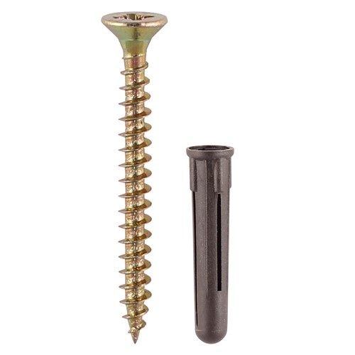 TIMCO Brown Plastic Plugs with Screws 35mm Brown Plug, 5.0 x 50mm Screw (125)