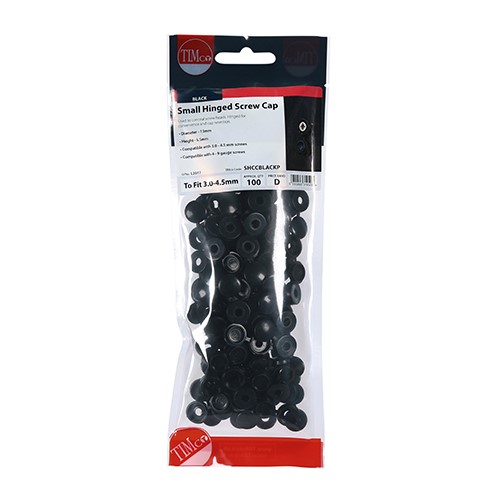 TIMCO Hinged Screw Caps - Small - Black to Fit 3.0 to 4.5mm Screw (100 Pack)