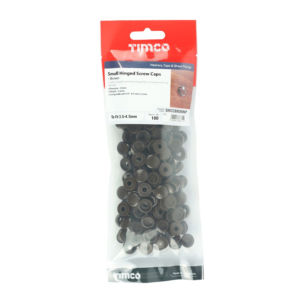 TIMCO Hinged Screw Caps - Small - Brown to Fit 3.0 to 4.5mm Screw (100 Pack)