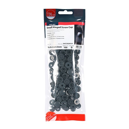 TIMCO Hinged Screw Caps - Small - Dark Grey to Fit 3.0 to 4.5mm Screw (100)