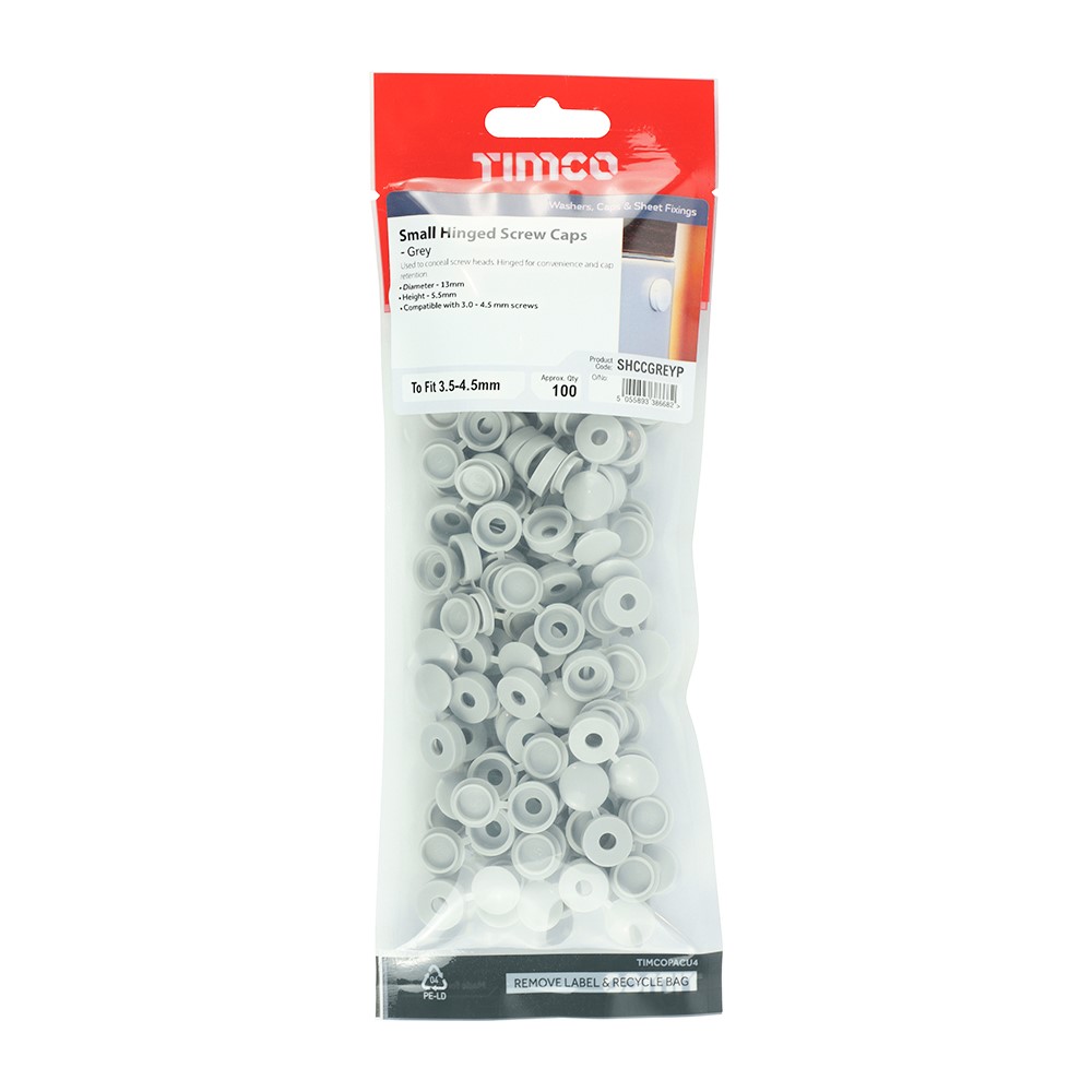 TIMCO Hinged Screw Caps - Small - Light Grey to Fit 3.0 to 4.5mm Screw (100)