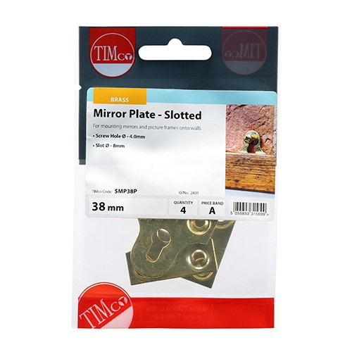 TIMCO Mirror Plates - Slotted - Electro Brass 38mm (4)