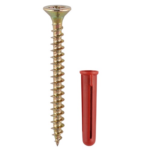 TIMCO Red Plastic Plugs with Screws 30mm Red Plug, 4.0x40 Screw (25 Pack)